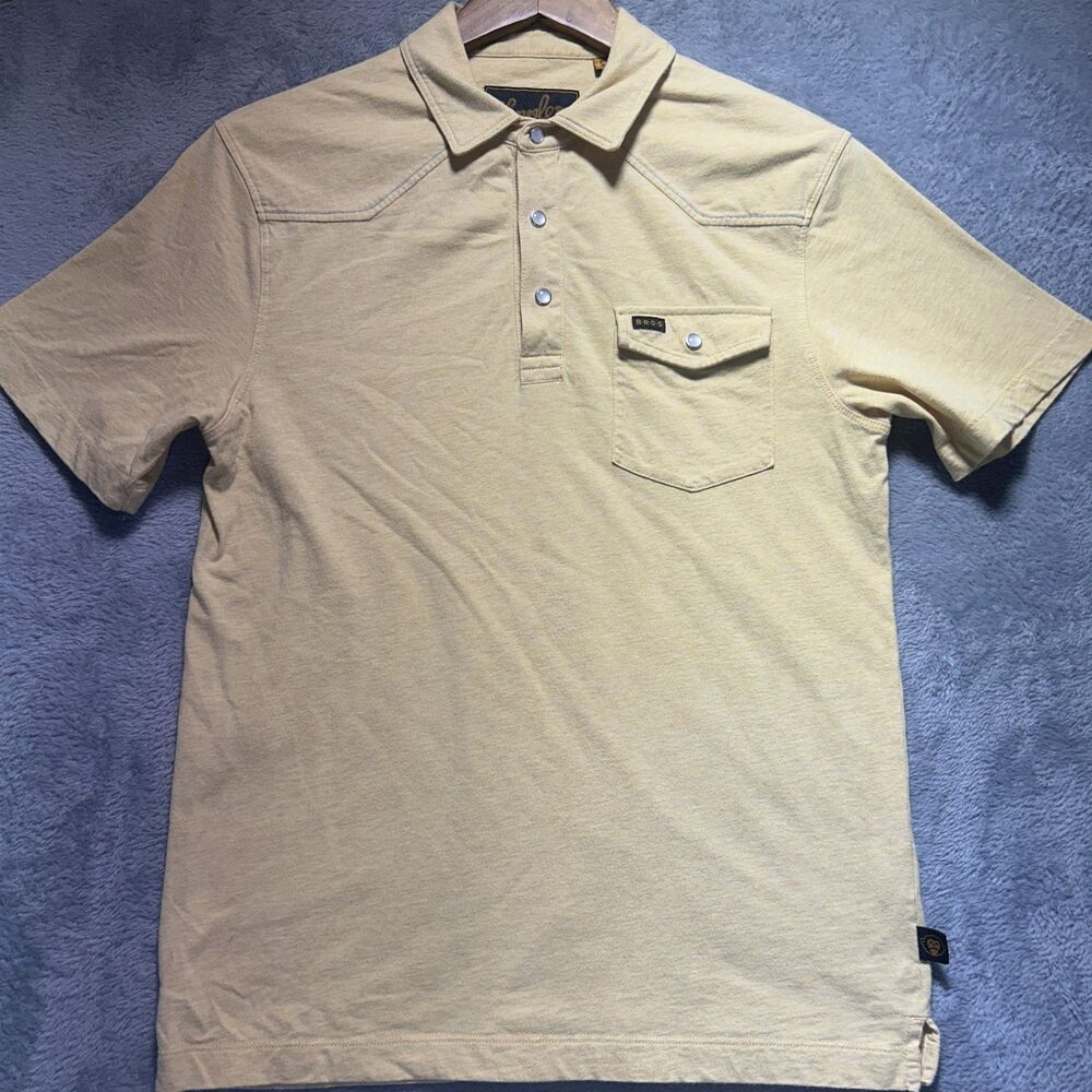 Howler Bros Polo Men S Yellow Short Sleeve Snap Pocket Logo 100% Cotton